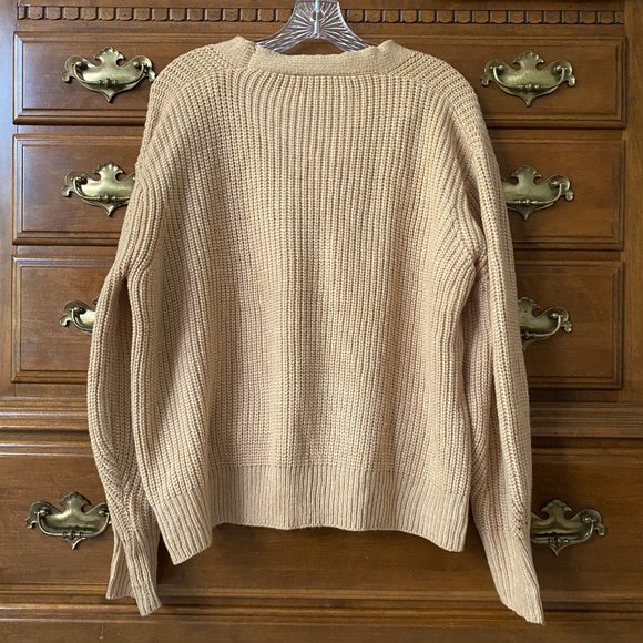 Womens Oversized Chunky Knit Cardigan Tan Button Front Neutral Fall Cardigan - Picture 3 of 9